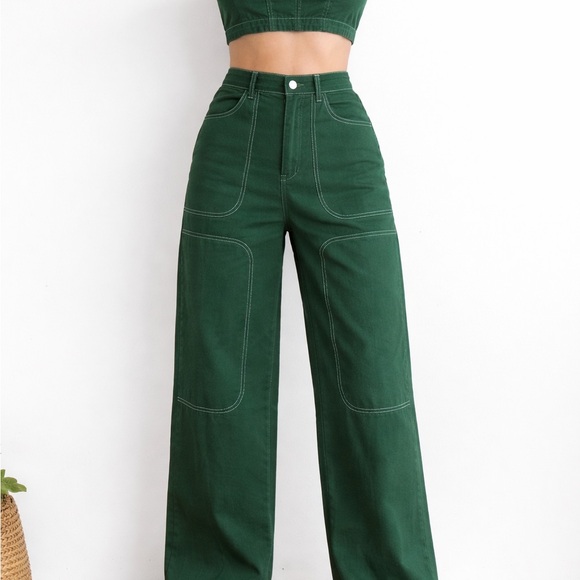 PrettyLittleThing Denim - PrettyLittleThing Dark Green Boot Cut Jeans